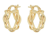 Orecchini in oro giallo a treccia a cerchio su sfondo bianco
